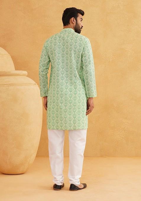 Green Ethnic Motifs Cotton Kurta For Men
