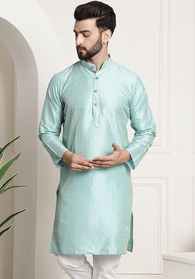 Sea Green Woven Jacquard Kurta For Men