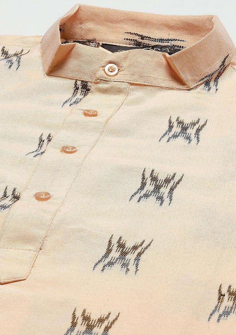 Peach Solid Cotton Kurta For Men