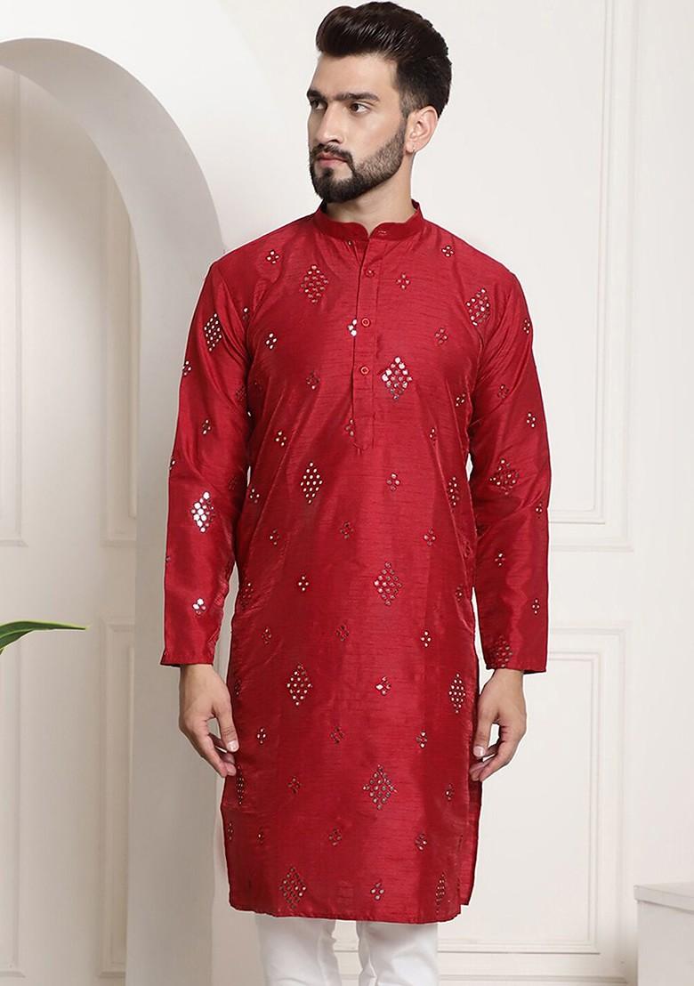 Maroon Ethnic Motifs Poly Blend Kurta For Men