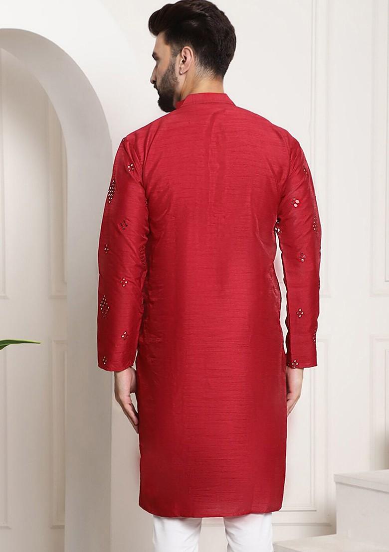Maroon Ethnic Motifs Poly Blend Kurta For Men