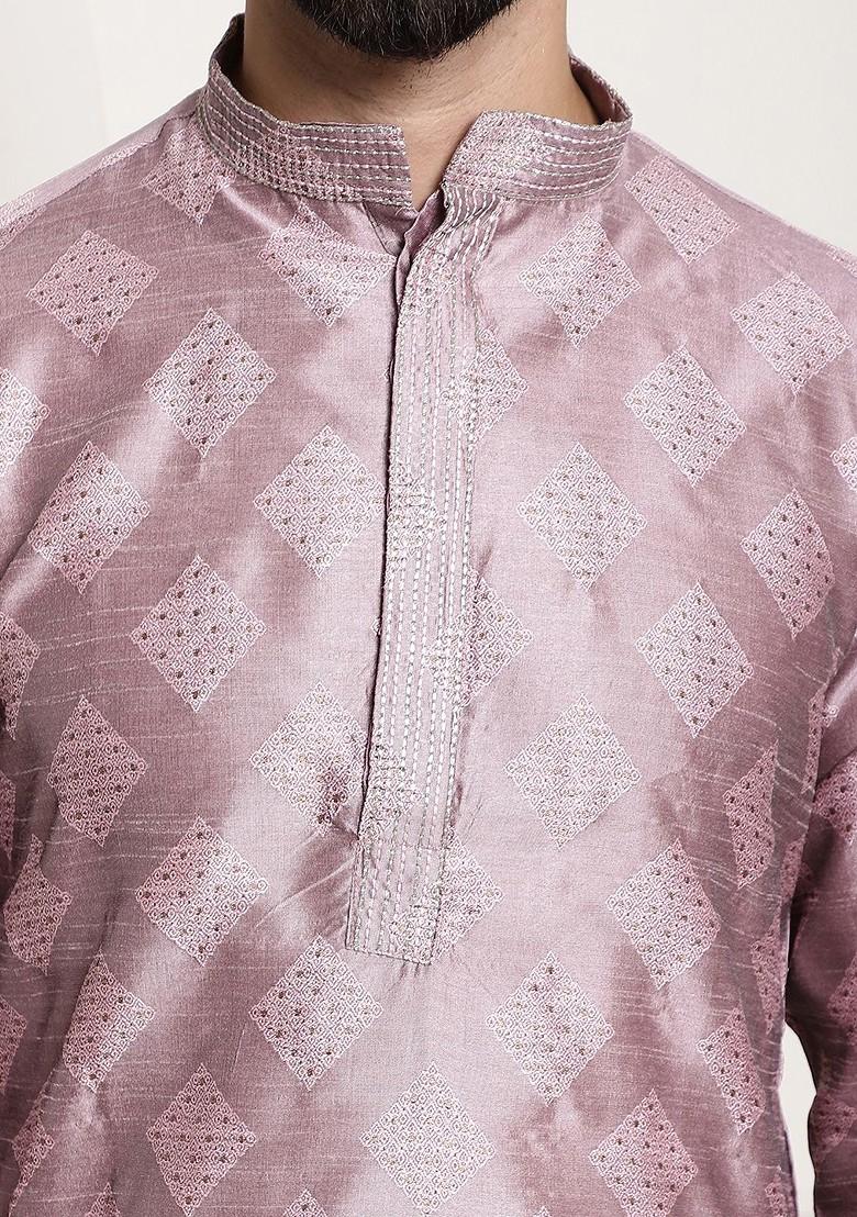 Purple Geometric Print Jacquard Kurta For Men