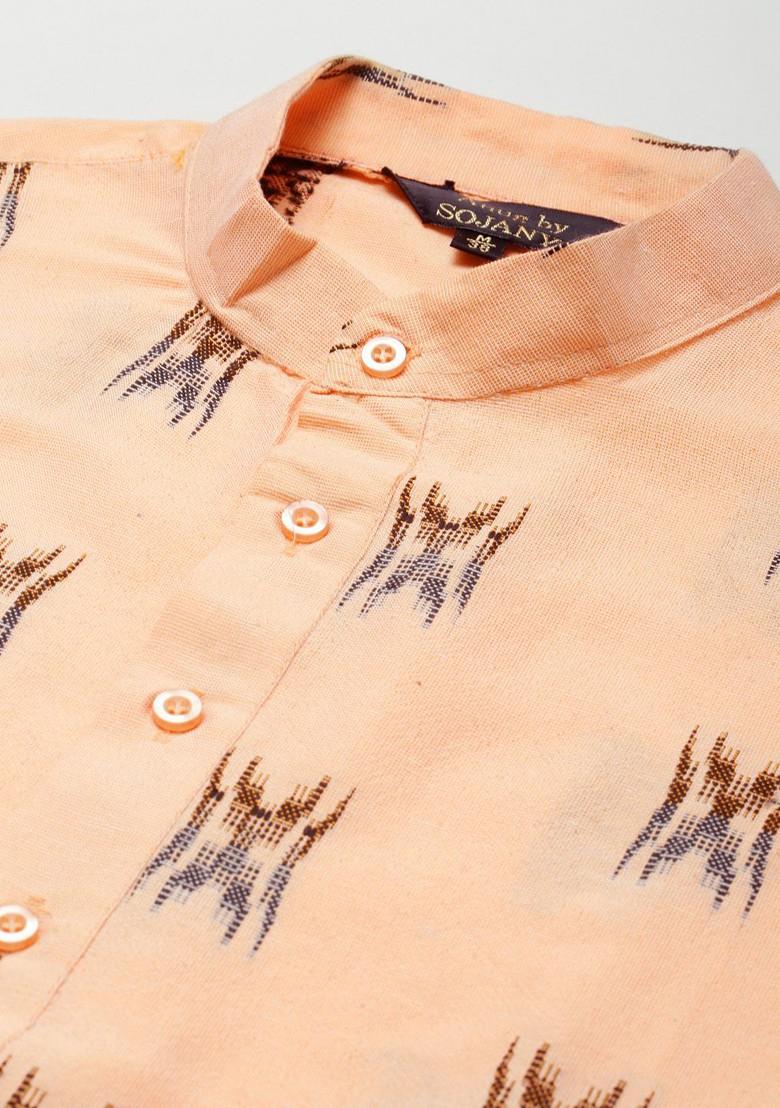 Peach Solid Poly Blend Kurta For Men