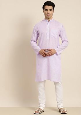 Purple Striped Cotton Kurta For Men
