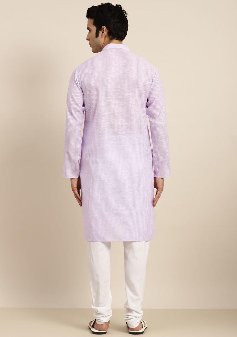 Purple Striped Cotton Kurta For Men