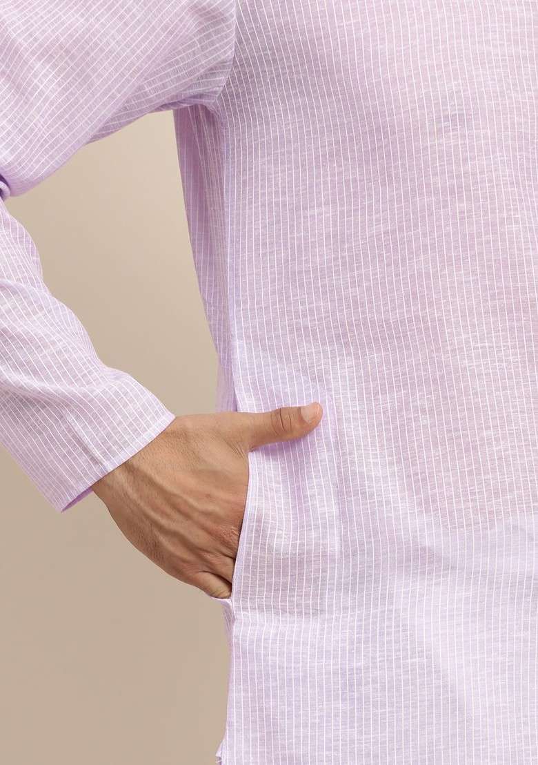 Purple Striped Cotton Kurta For Men - Indya