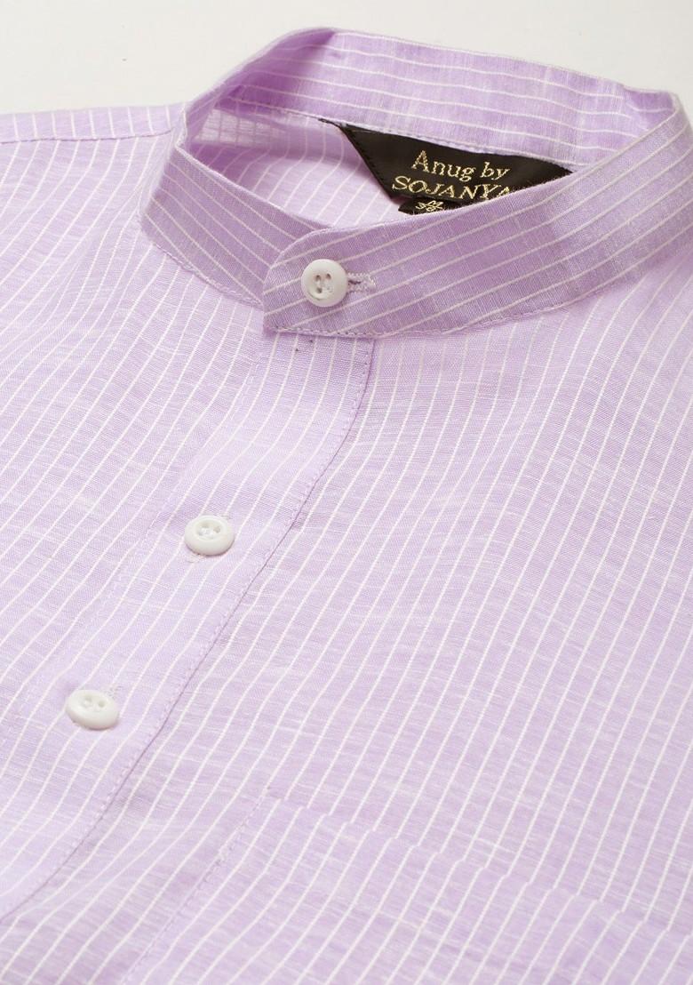 Purple Striped Cotton Kurta For Men