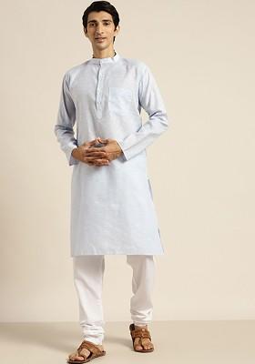 Blue Striped Cotton Kurta For Men