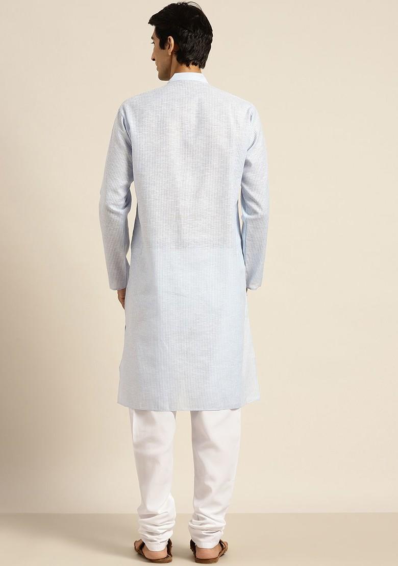 Blue Striped Cotton Kurta For Men
