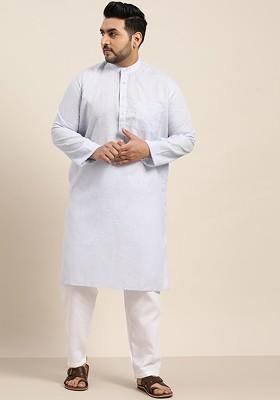 Blue Woven Poly Blend Kurta For Men