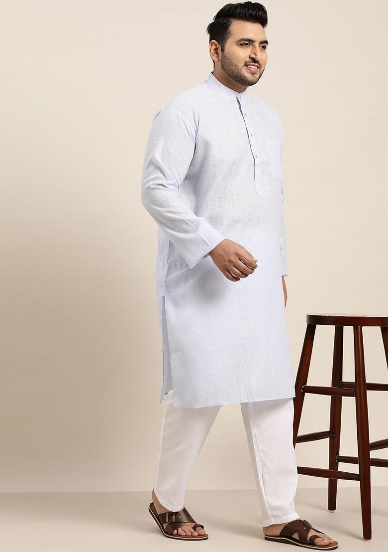 Blue Woven Poly Blend Kurta For Men