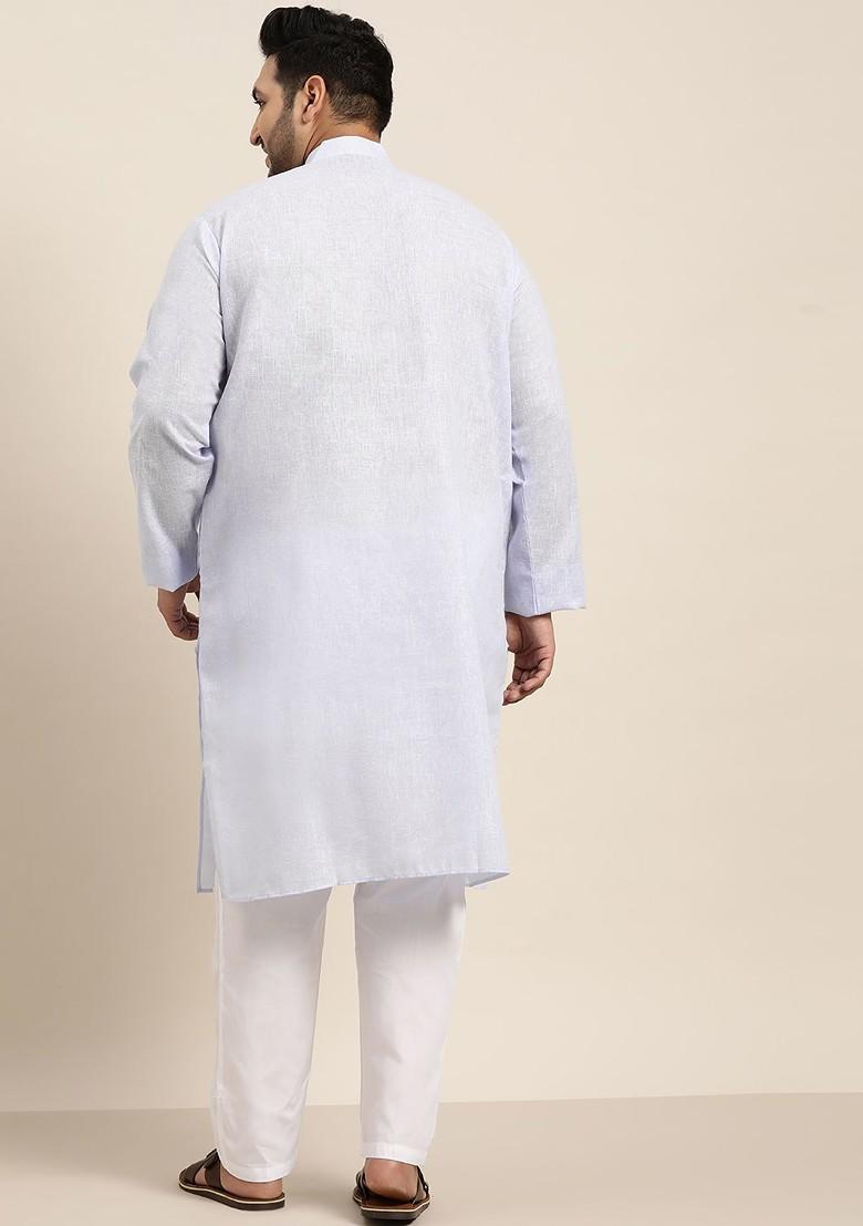 Blue Woven Poly Blend Kurta For Men