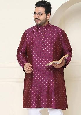 Purple Printed Poly Blend Kurta For Men