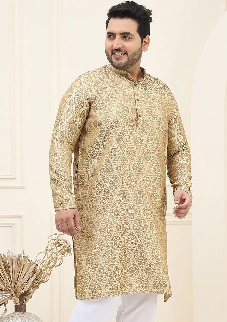 Beige Ethnic Motifs Jacquard Kurta For Men