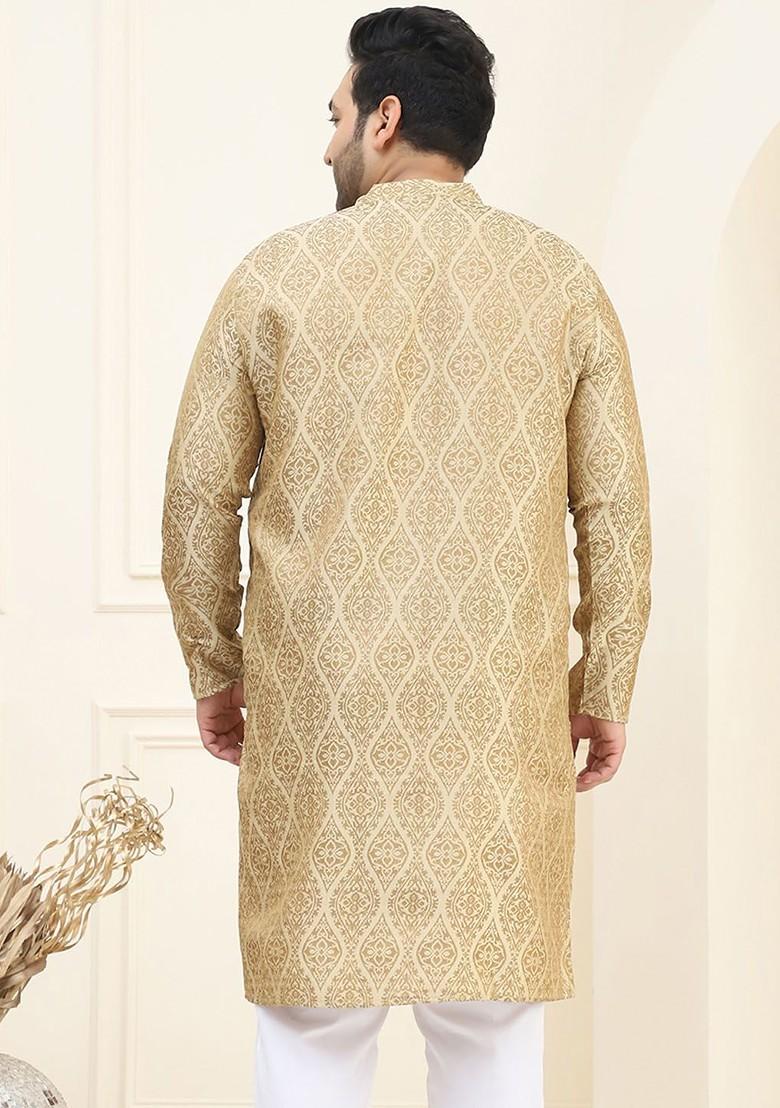 Beige Ethnic Motifs Jacquard Kurta For Men