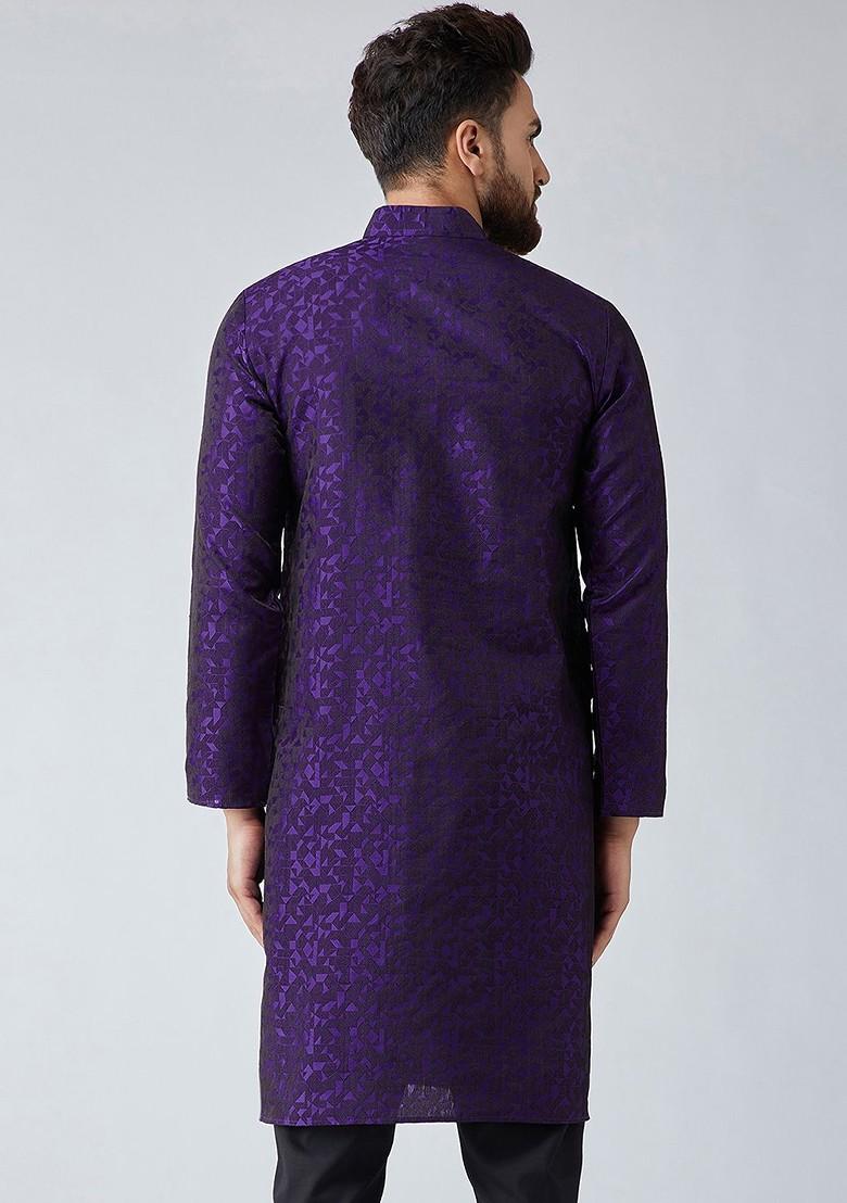Purple Woven Poly Blend Kurta For Men