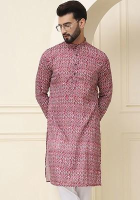 Black Ethnic Motifs Cotton Kurta For Men