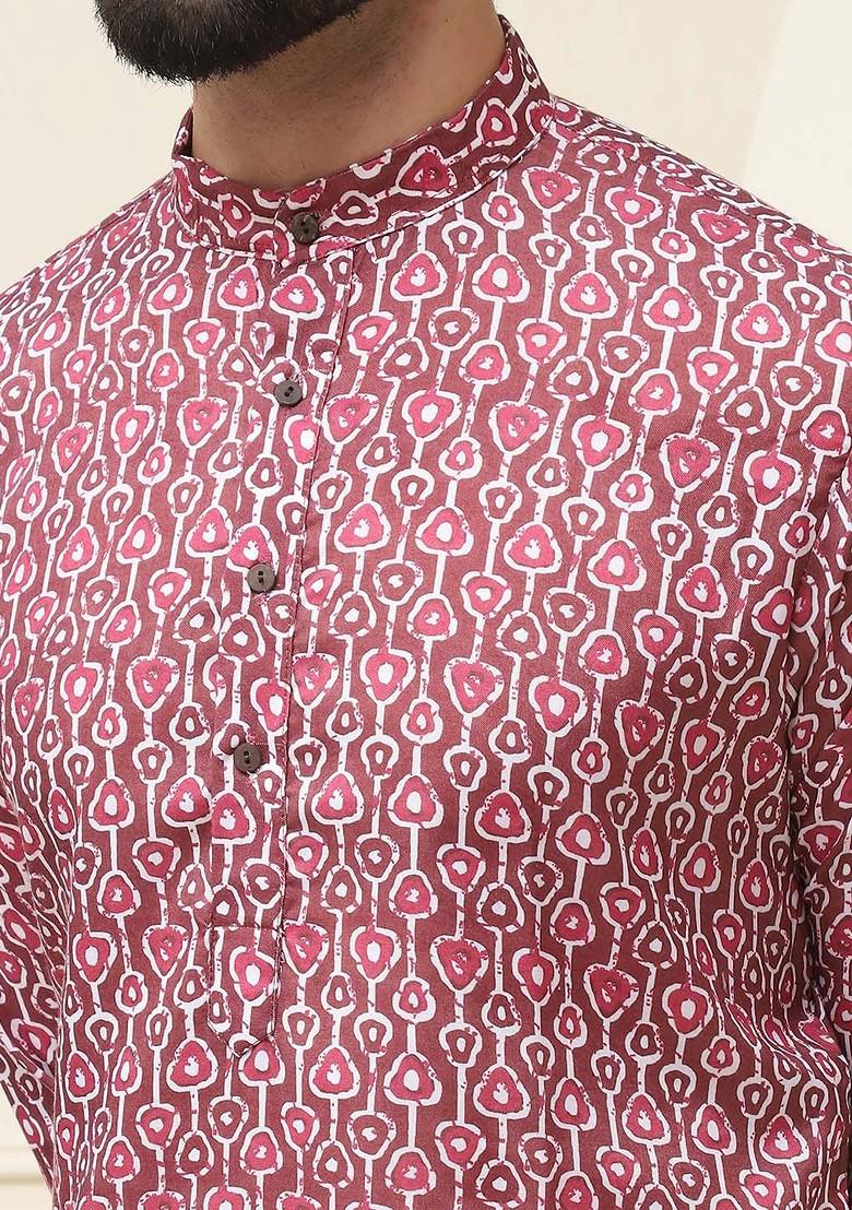 Black Ethnic Motifs Cotton Kurta For Men