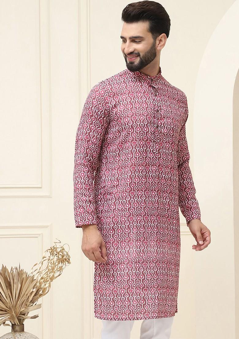Black Ethnic Motifs Cotton Kurta For Men