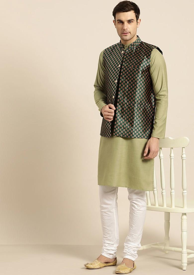 Green Solid Poly Blend Kurta For Men