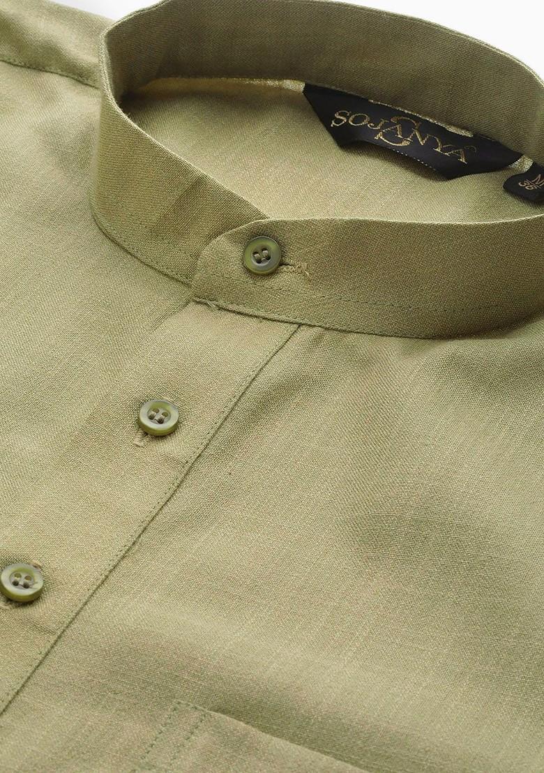 Green Solid Poly Blend Kurta For Men