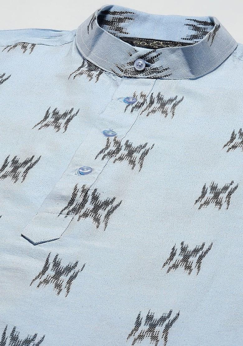 Blue Solid Cotton Kurta For Men