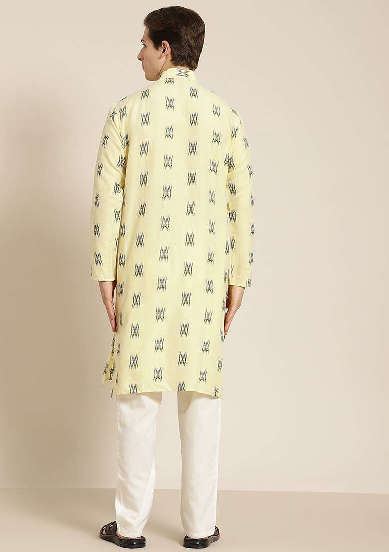Yellow Solid Cotton Kurta For Men - Indya