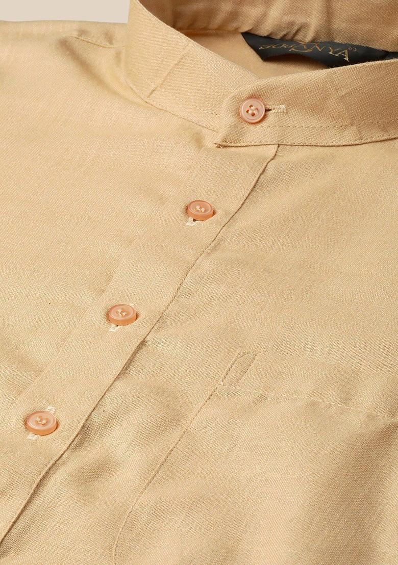 Gold Solid Cotton Kurta For Men