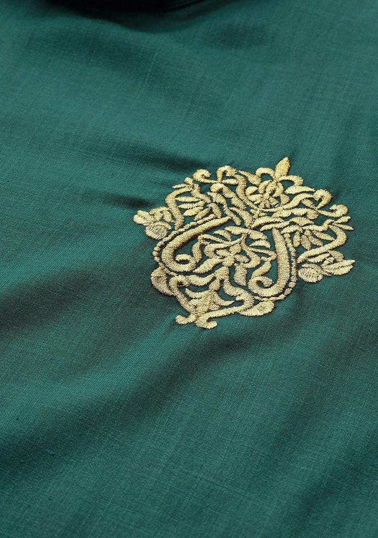 Green Solid Cotton Kurta For Men