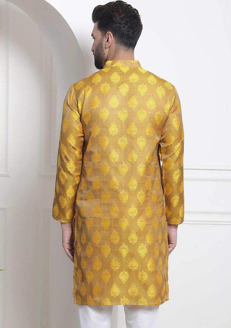 Mustard Ethnic Motifs Cotton Kurta For Men