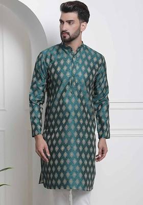 Green Ethnic Motifs Cotton Kurta For Men