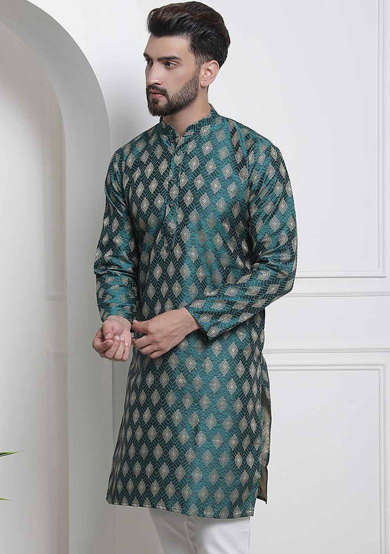 Green Ethnic Motifs Cotton Kurta For Men