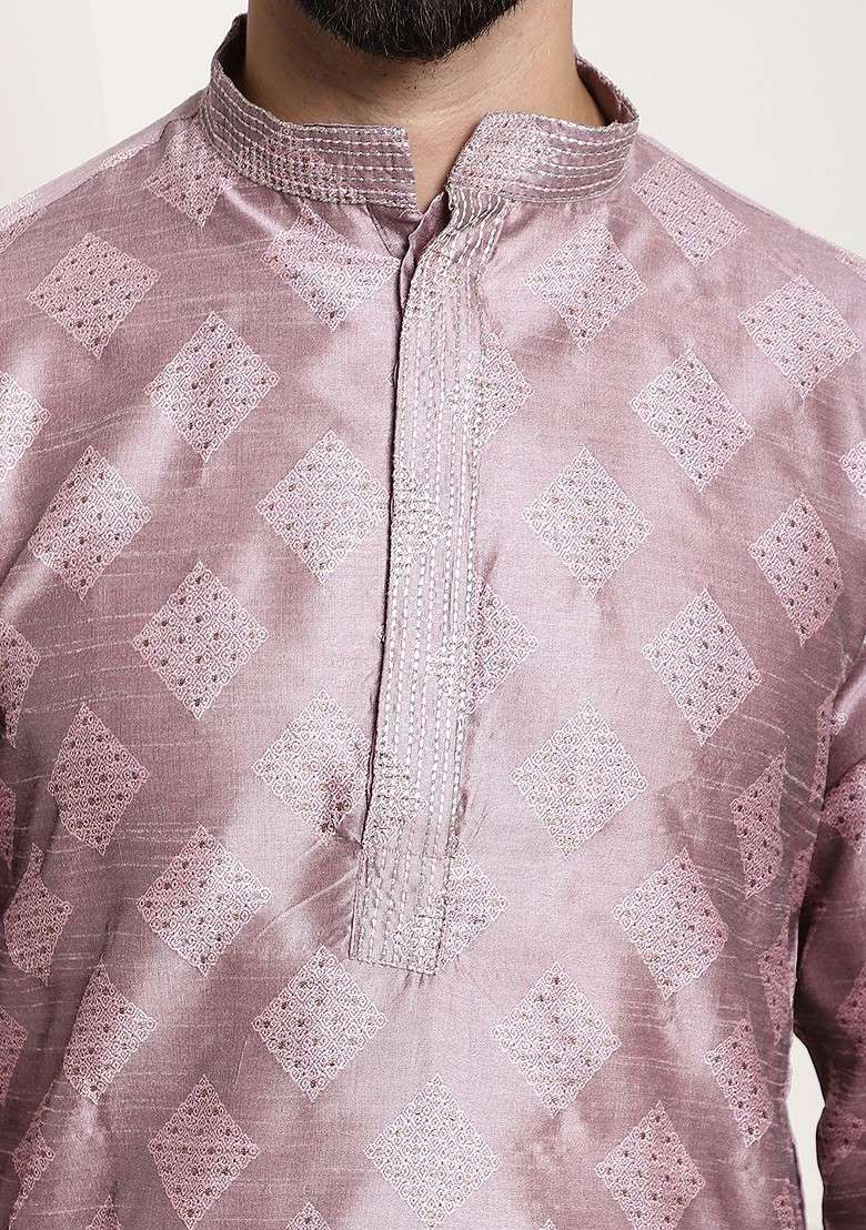 Purple Thread Work Cotton Kurta For Men - Indya