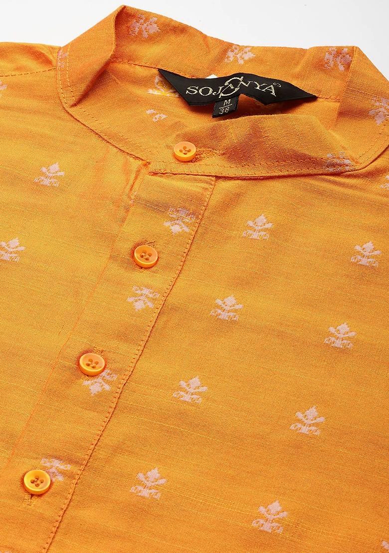 Orange Ethnic Motifs Cotton Kurta For Men