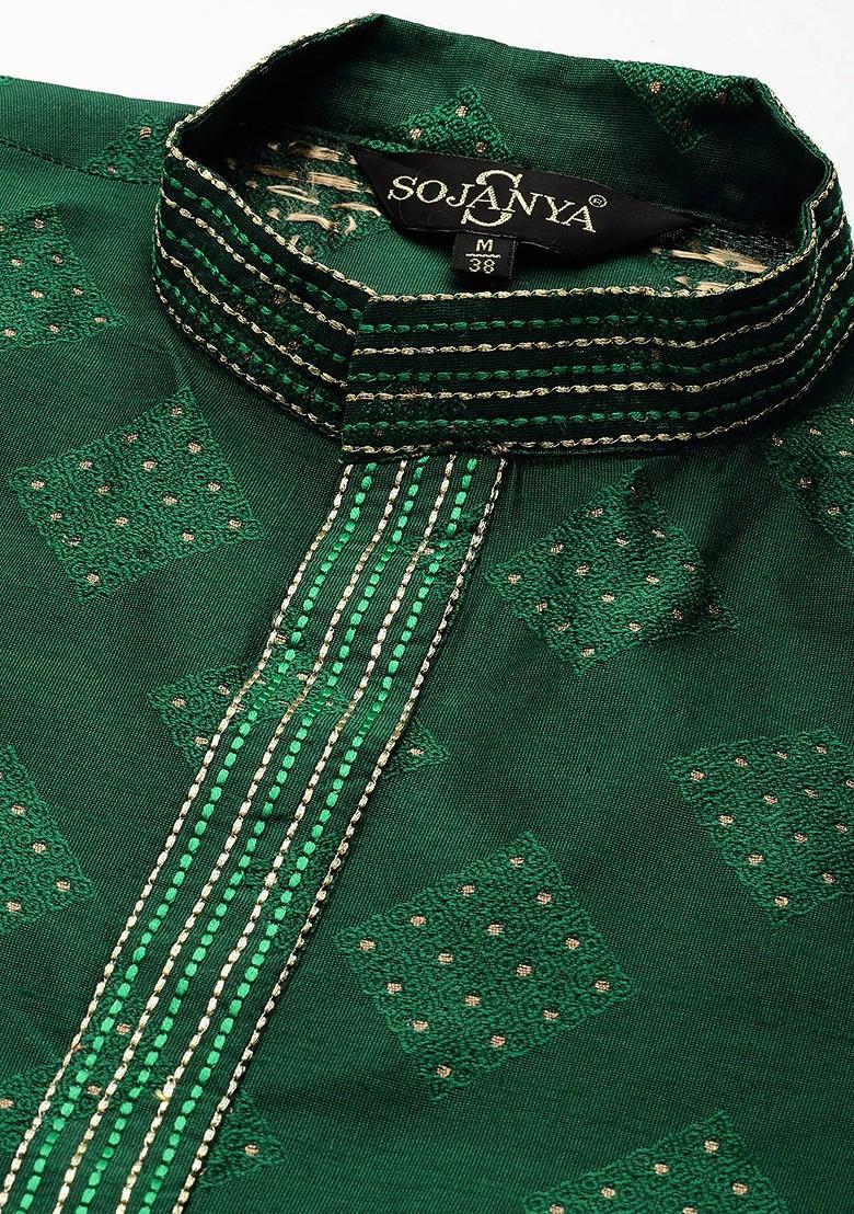 Green Ethnic Motifs Cotton Kurta For Men