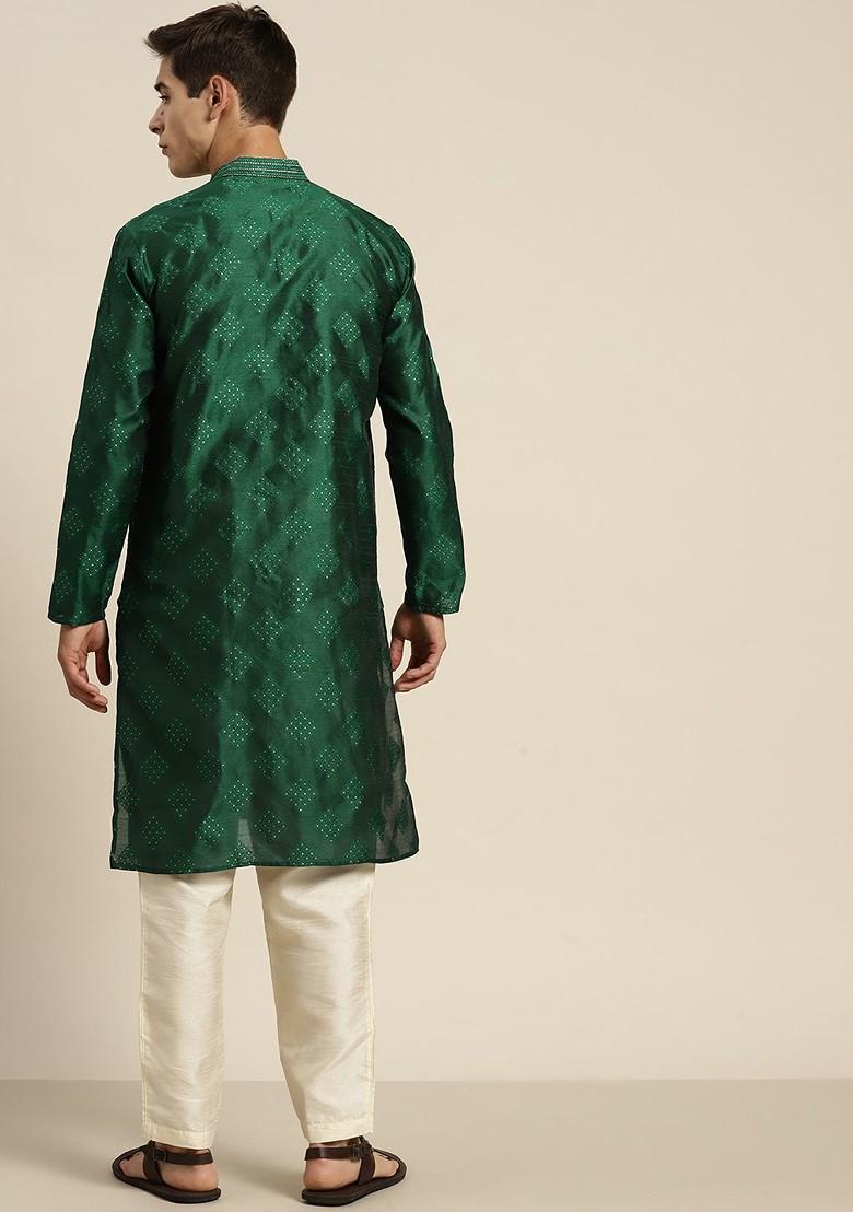Green Ethnic Motifs Cotton Kurta For Men