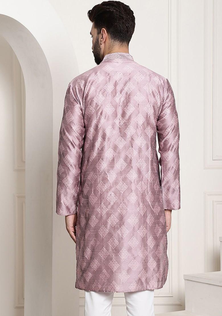 Purple Ethnic Motifs Poly Blend Kurta For Men