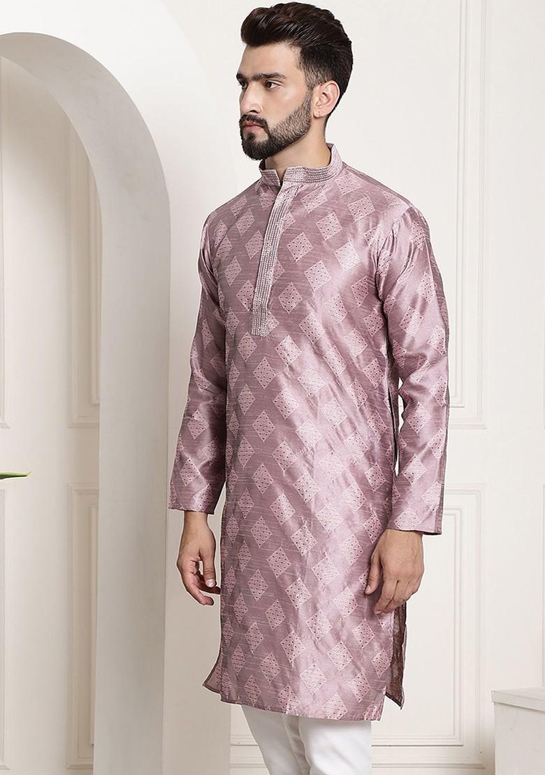 Purple Ethnic Motifs Poly Blend Kurta For Men