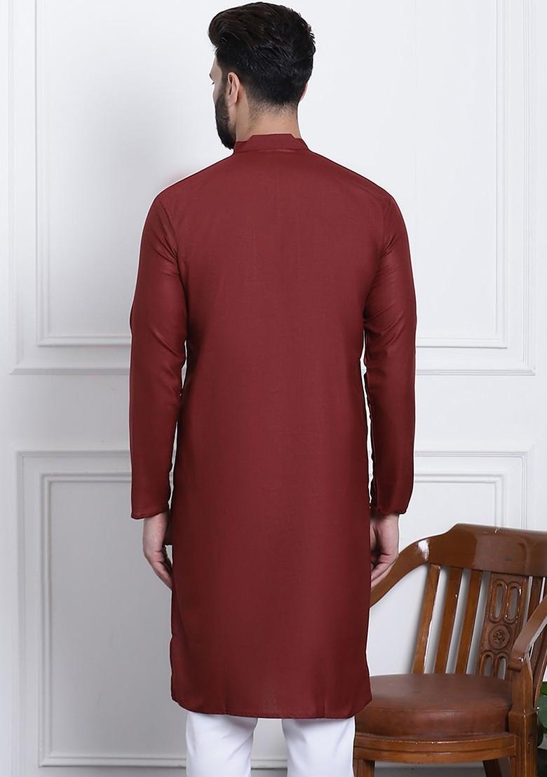 Maroon Gotta Patti Poly Blend Kurta For Men