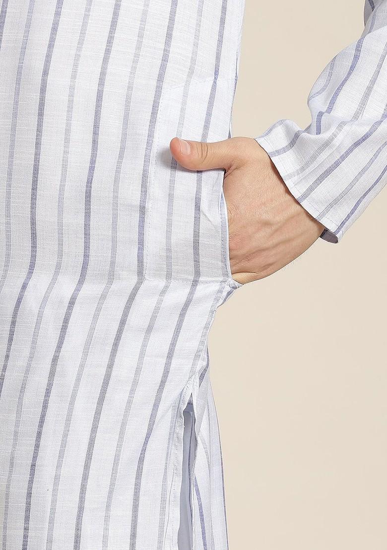 Blue Striped Cotton Kurta For Men