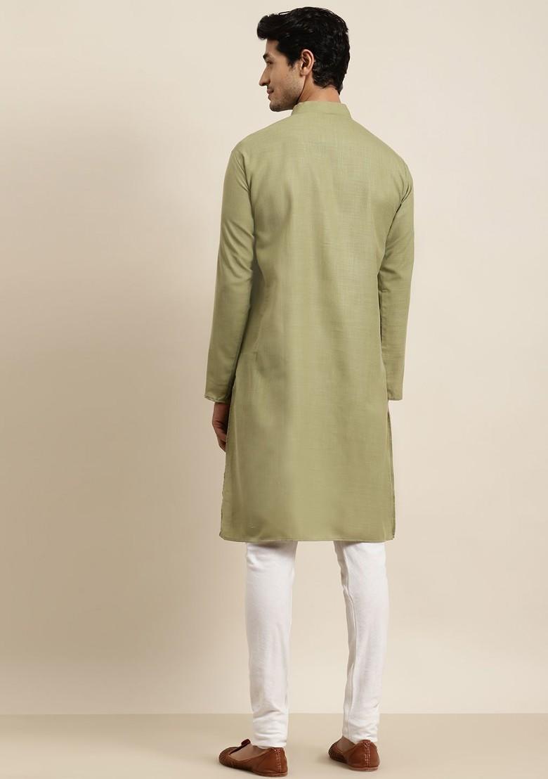 Green Solid Poly Blend Kurta For Men