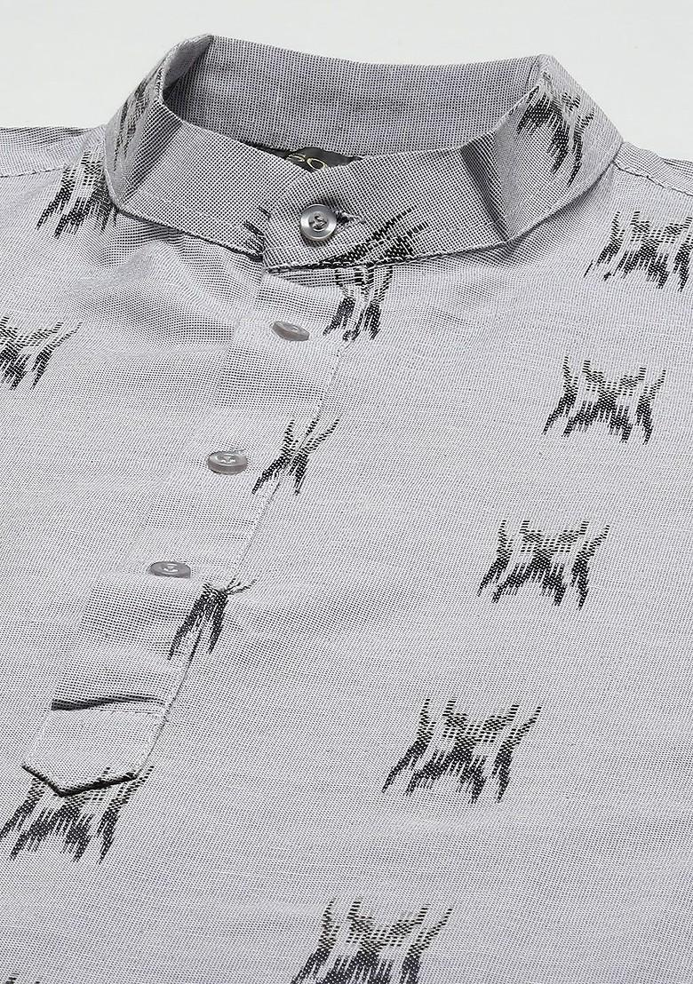 Grey Solid Cotton Kurta For Men