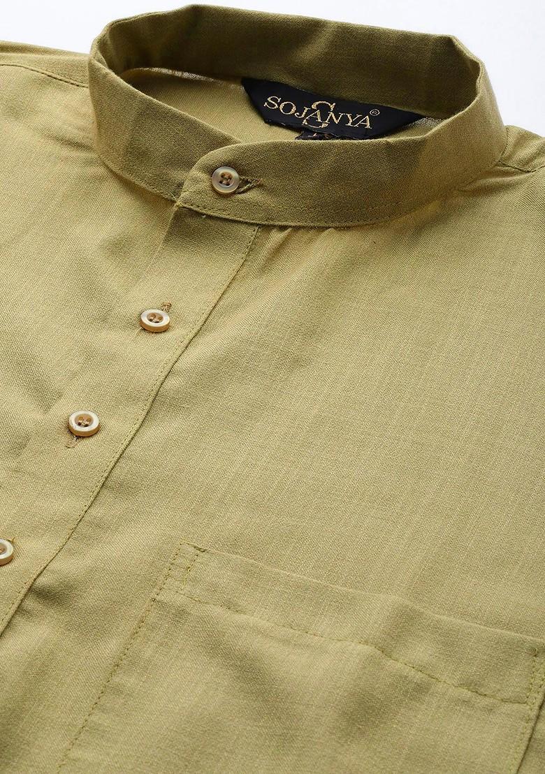 Green Solid Poly Blend Kurta For Men