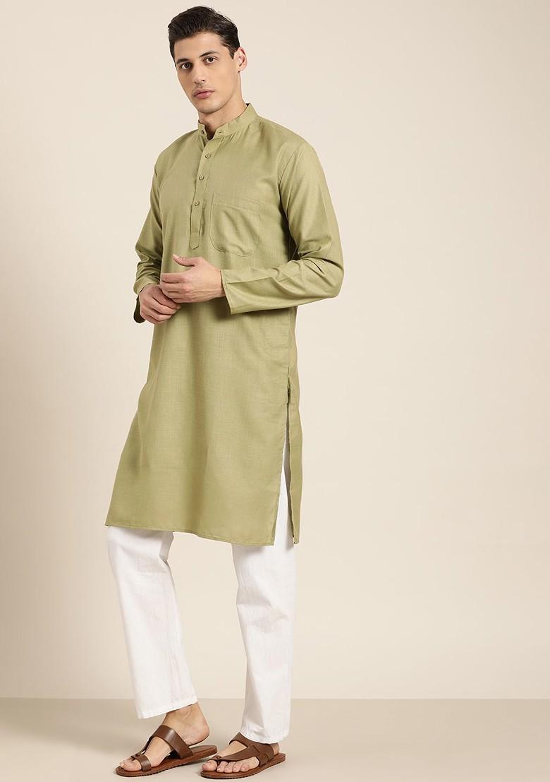 Green Solid Poly Blend Kurta For Men
