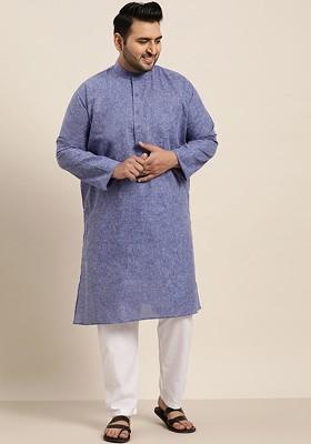Blue Woven Poly Blend Kurta For Men