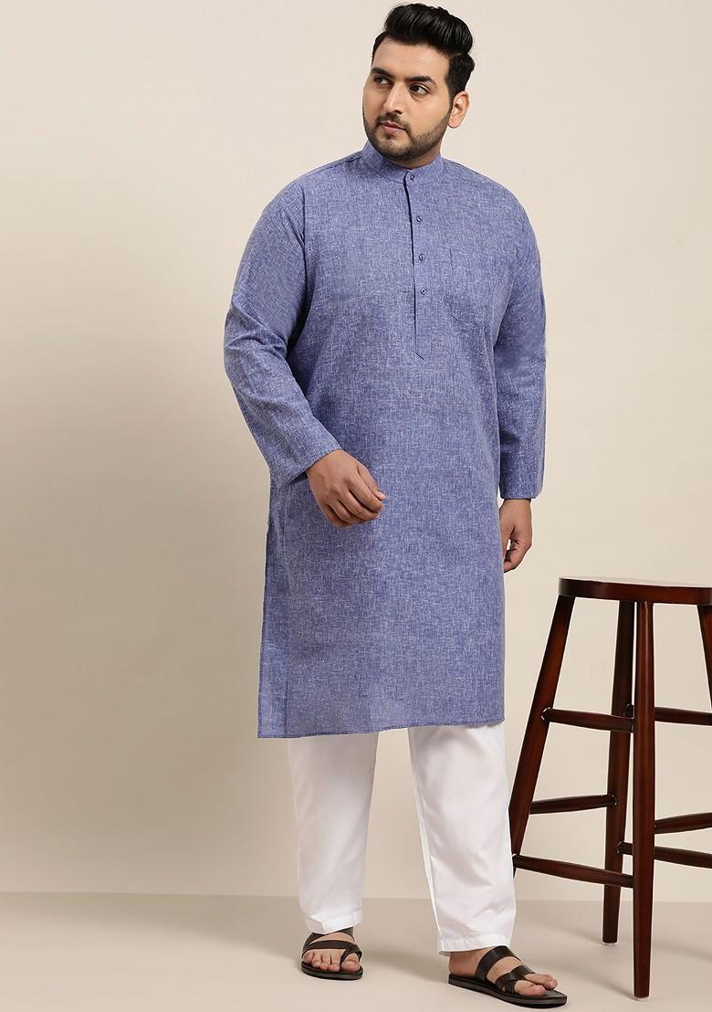 Blue Woven Poly Blend Kurta For Men