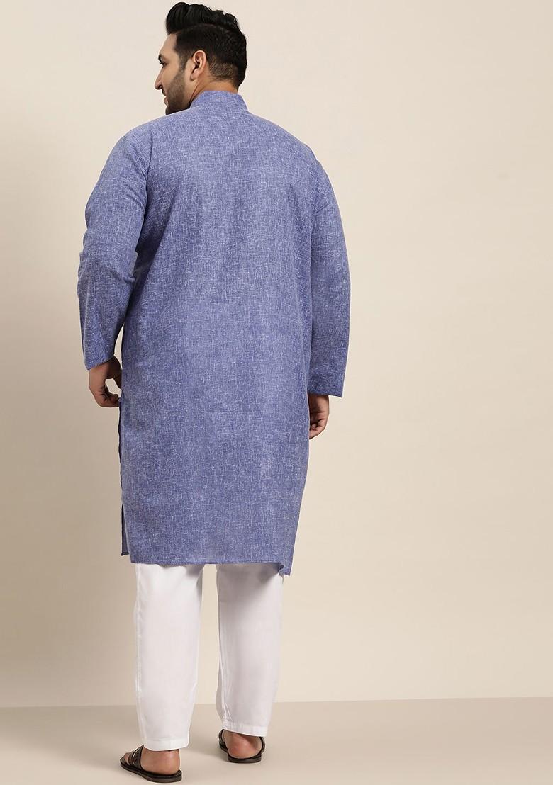 Blue Woven Poly Blend Kurta For Men
