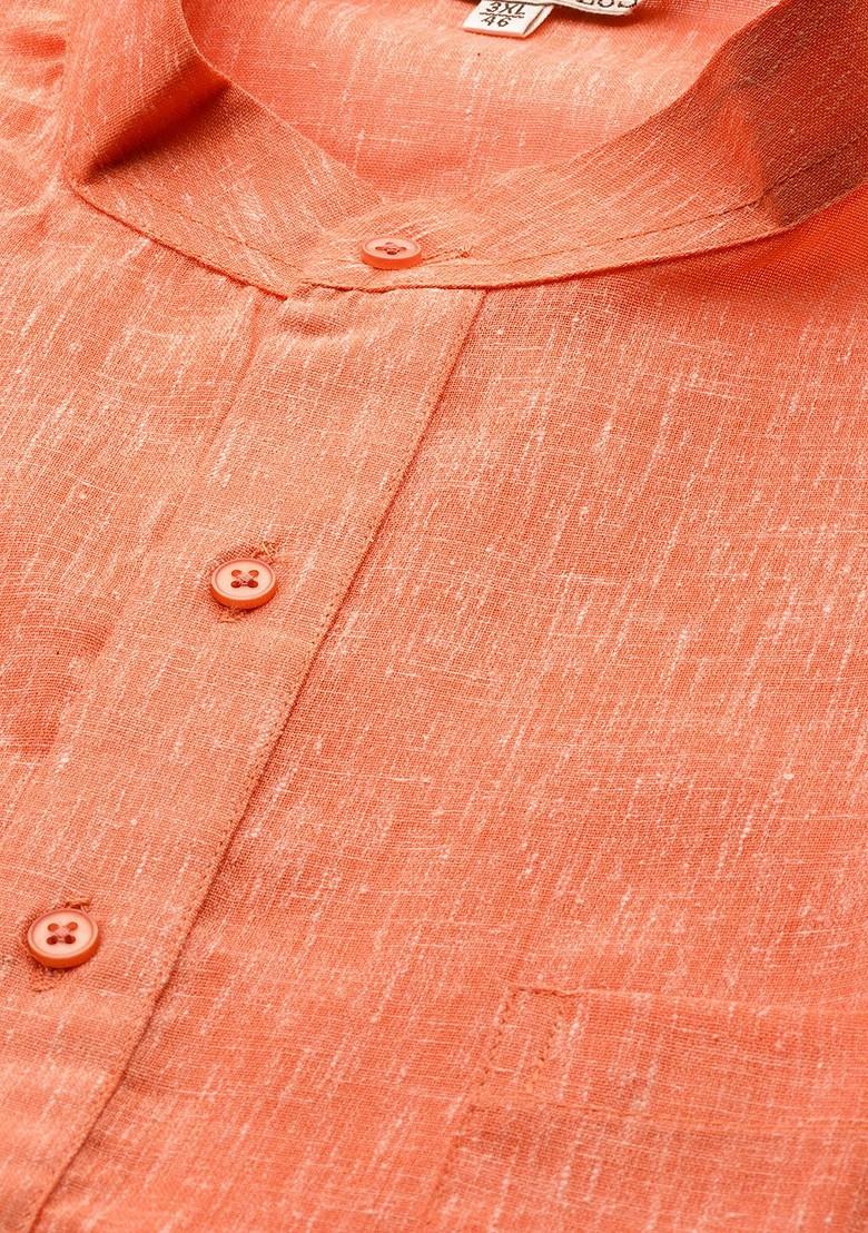 Orange Woven Poly Blend Kurta For Men