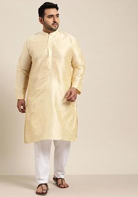 Gold Solid Poly Blend Kurta For Men