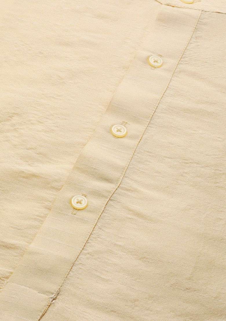 Gold Solid Poly Blend Kurta For Men - Indya